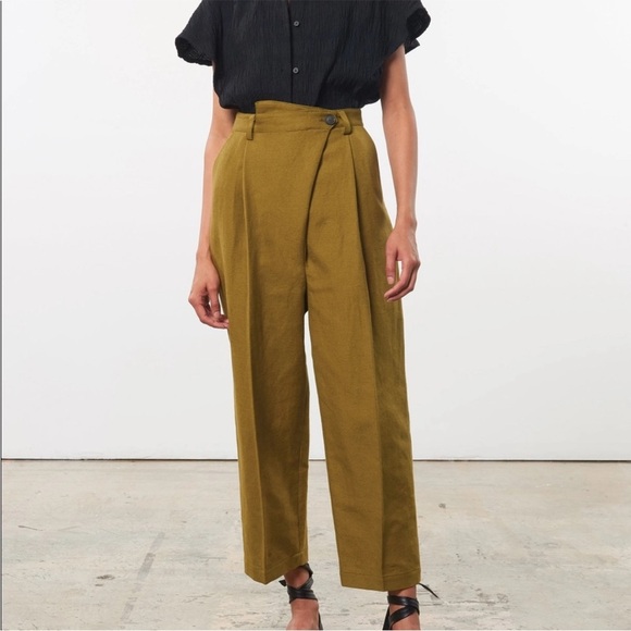 Mara Hoffman Pants - Mara Hoffman Almeria Linen Pant in Olive Green 2